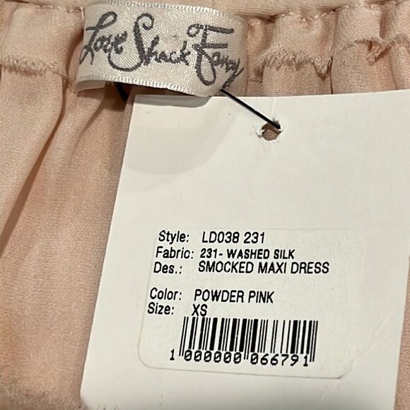 NWT LoveShackFancy Smocked Washed Silk Maxi Dress In Powder Pink- Size XS - Picture 12 of 15